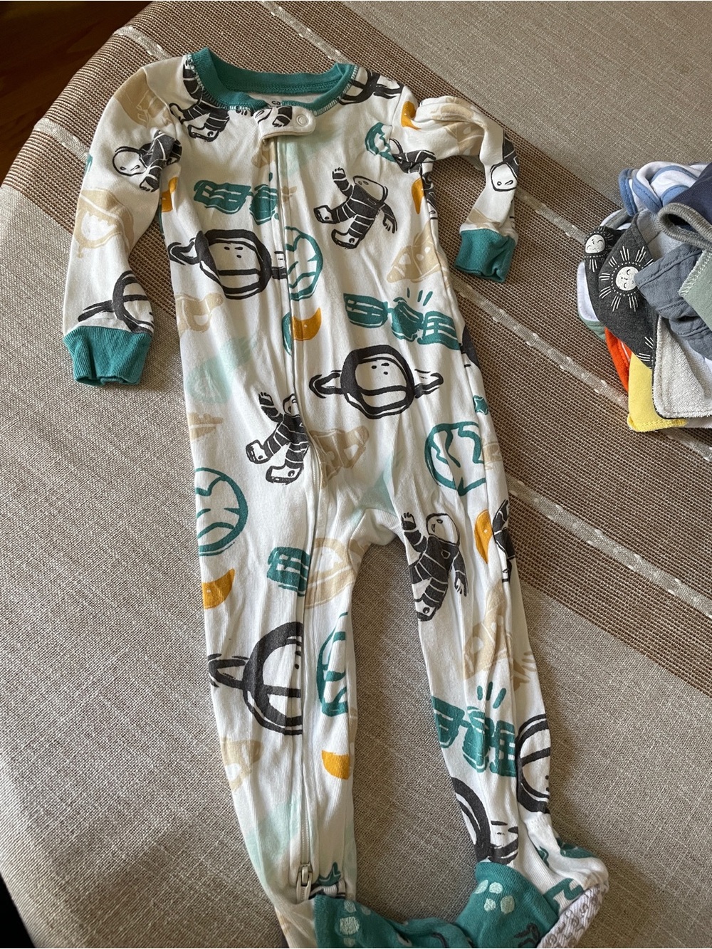 Carters Cream Space Print Kids One-Piece Footed Pajamas 12 Months